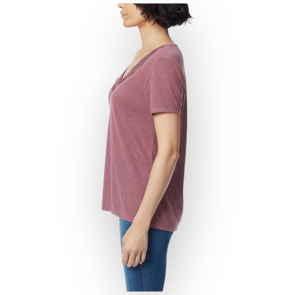 NWT Ella Moss Crushed Berry Lace V-Neck Linen Blend Tee Shirt Plus Size XXL - Picture 2 of 5